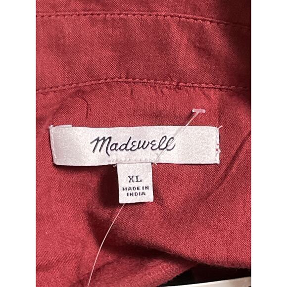 Madewell XL Oversized Popover Blouse Red Cotton Viscose Long Sleeve NWT $88 - Picture 2 of 6